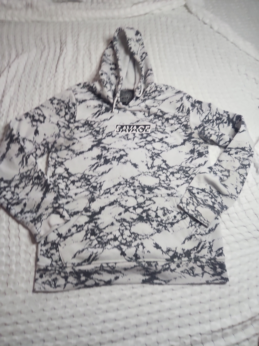 Brooklyn Cloth Marble-Print Hoodie in White and Black